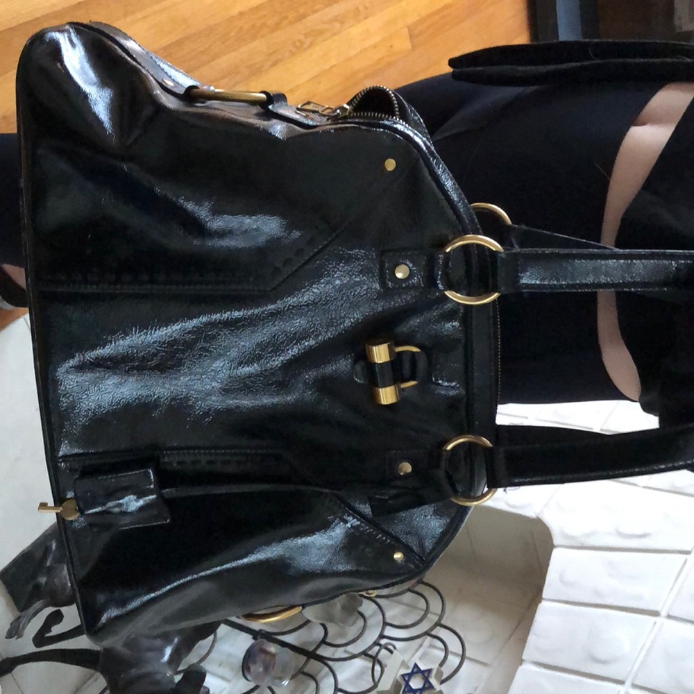 YSL muse tote large patented leather handbag